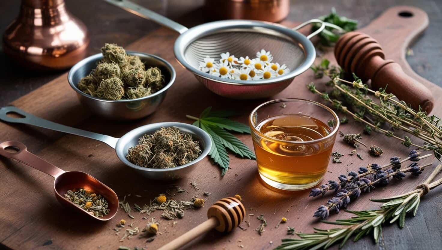 marijuana and other holistic herbs lavender rosemary thyme chamomile and honey